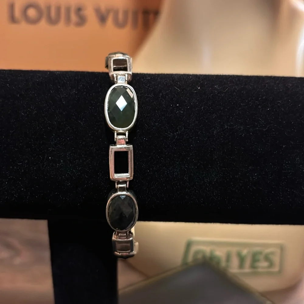 Vintage, Jay King, Silver, Pink Thulite & Nephrite Jade Reversible Link Bracelet - Picture 6 of 8